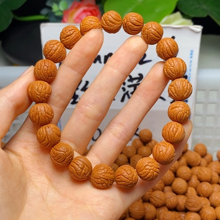 桃核手串12mm左右甲骨纹单圈