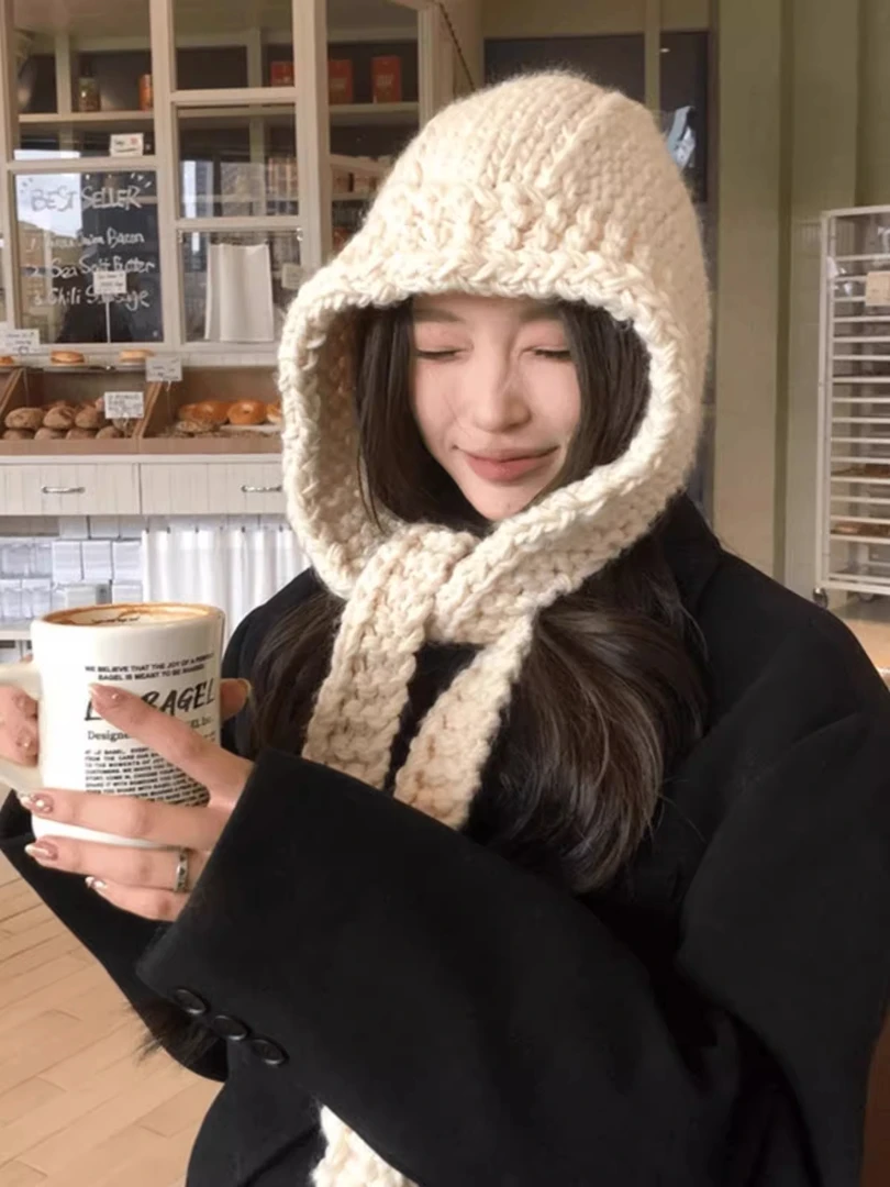 秋冬季氛围感手工针织巴拉克拉法帽女韩版简约百搭防寒保暖毛线帽