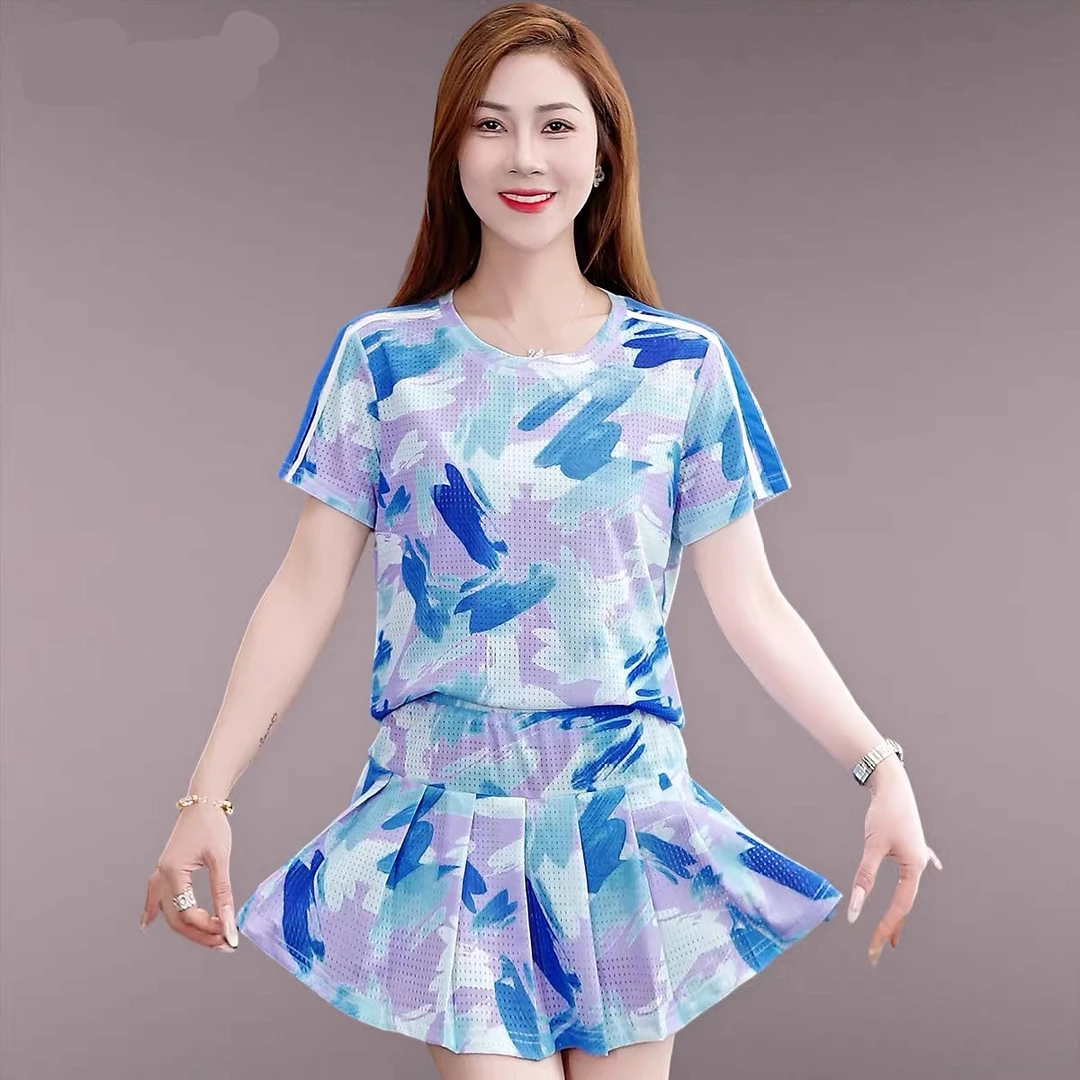 夏季速干羽毛球服套装女薄款冰丝休闲运动裤裙透气网球裙高尔夫裙