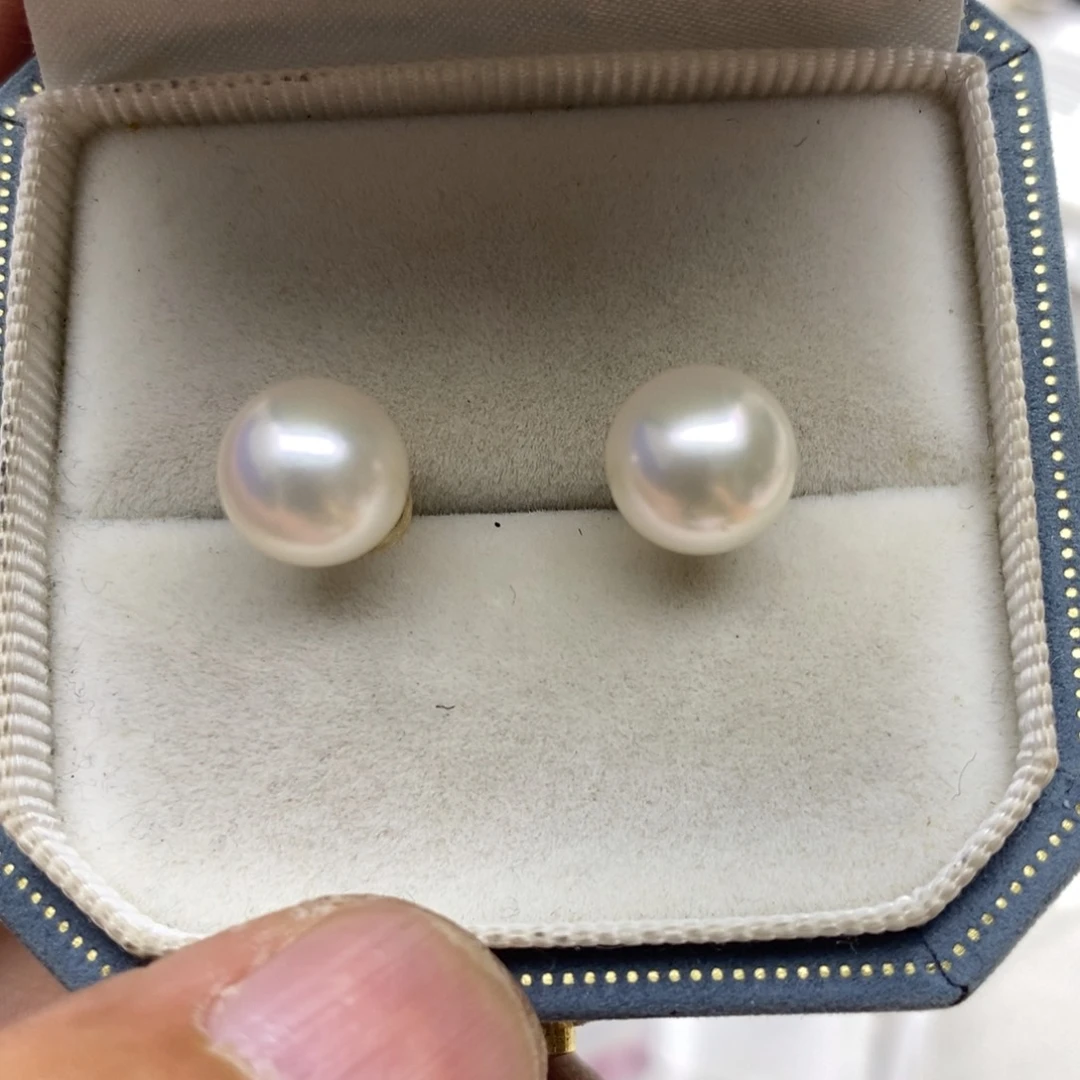 耳饰海水珍珠18K金镶嵌海水珍珠耳钉9-10mm