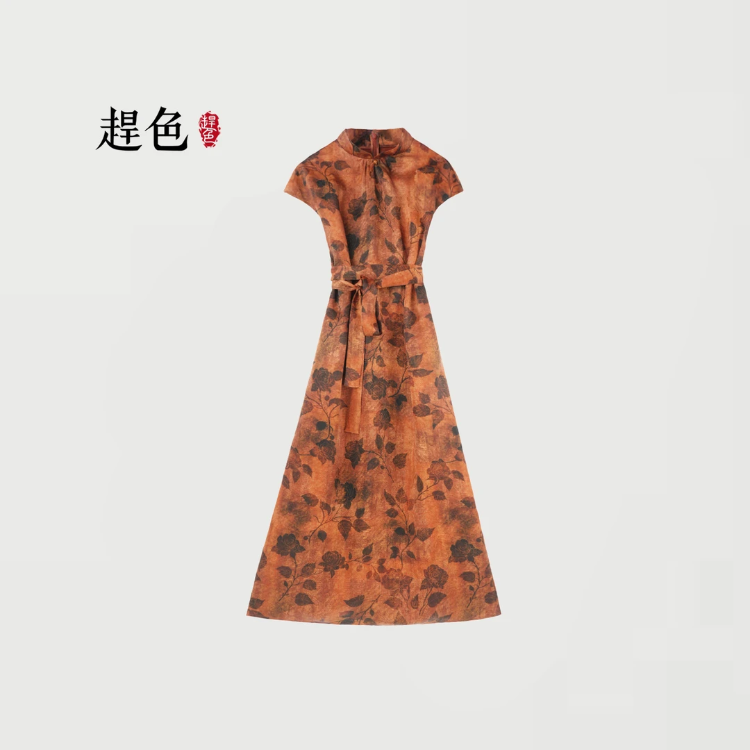 赶色 【烟棠绘】金风送玫连衣裙花色优雅宽松休闲提花复古轻奢时尚