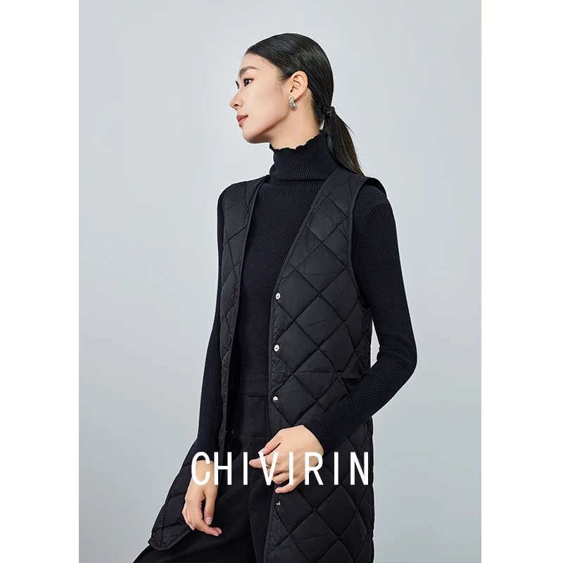 【深圳原创设计师】无袖中长款外穿保暖秋冬季短款显瘦女装加厚9077