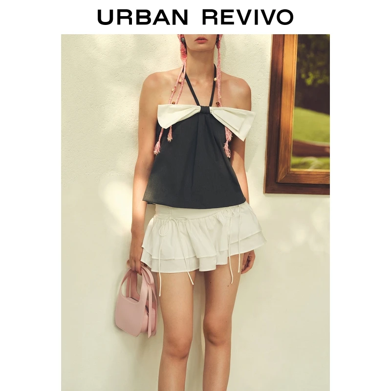 UR2025夏季新款女装休闲芭蕾风抽褶蛋糕裙超短款半裙UYU550061