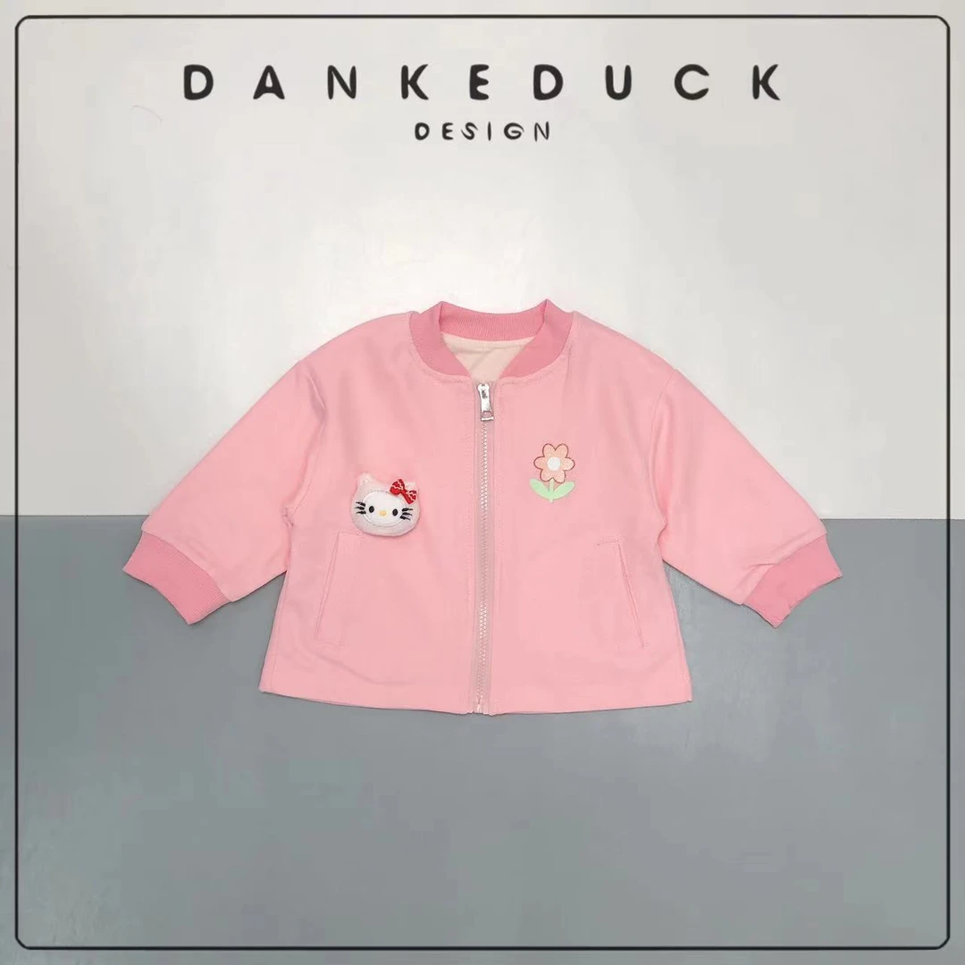 JL-40707-女宝24新款秋季女宝宝粉色外套印花翻领上衣