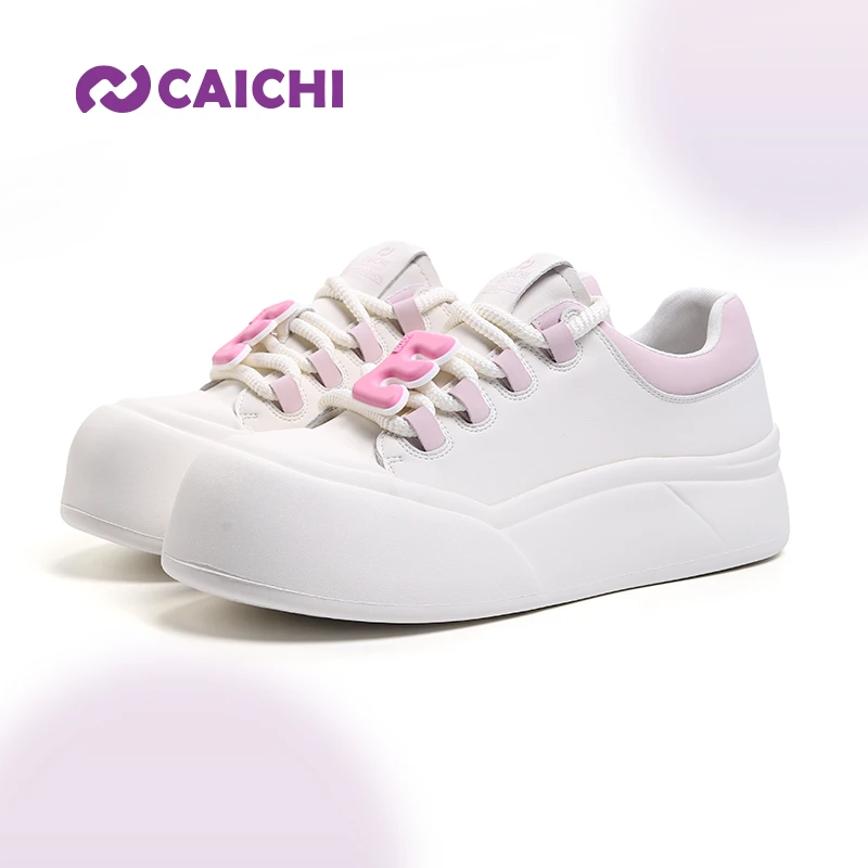 caichi厚底休闲鞋板鞋春季松糕鞋深口时尚休闲鞋百搭耐磨系带浅口