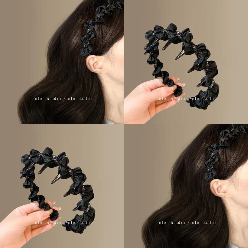 轻奢千金感~碎钻网纱带齿发箍2025早春新款高颅顶压发头箍新发饰