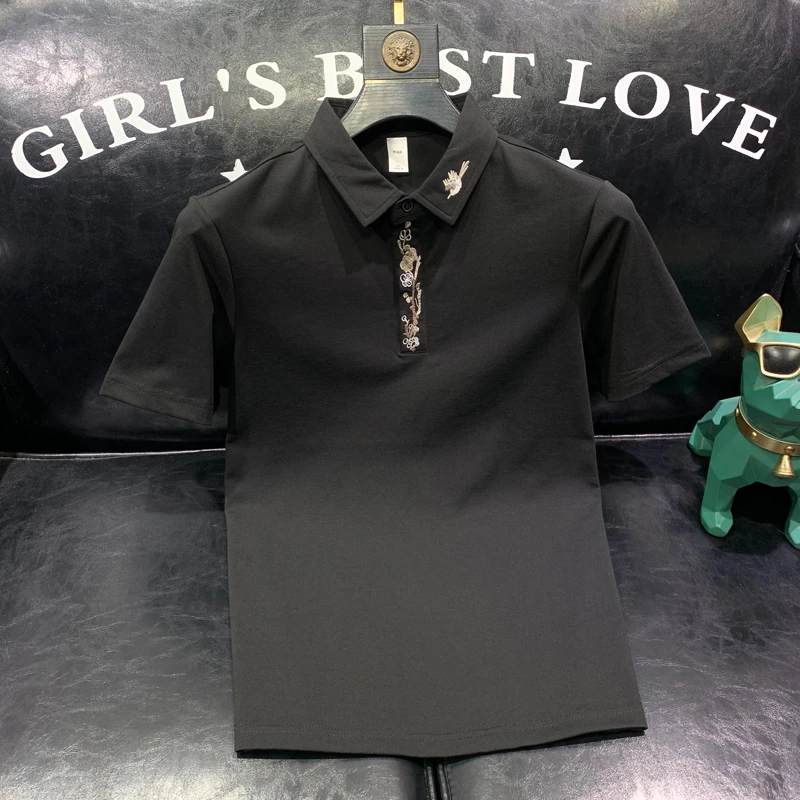 夏季男士轻奢短袖Polo衫国风刺绣翻领T恤轻熟风时尚休闲男装上衣