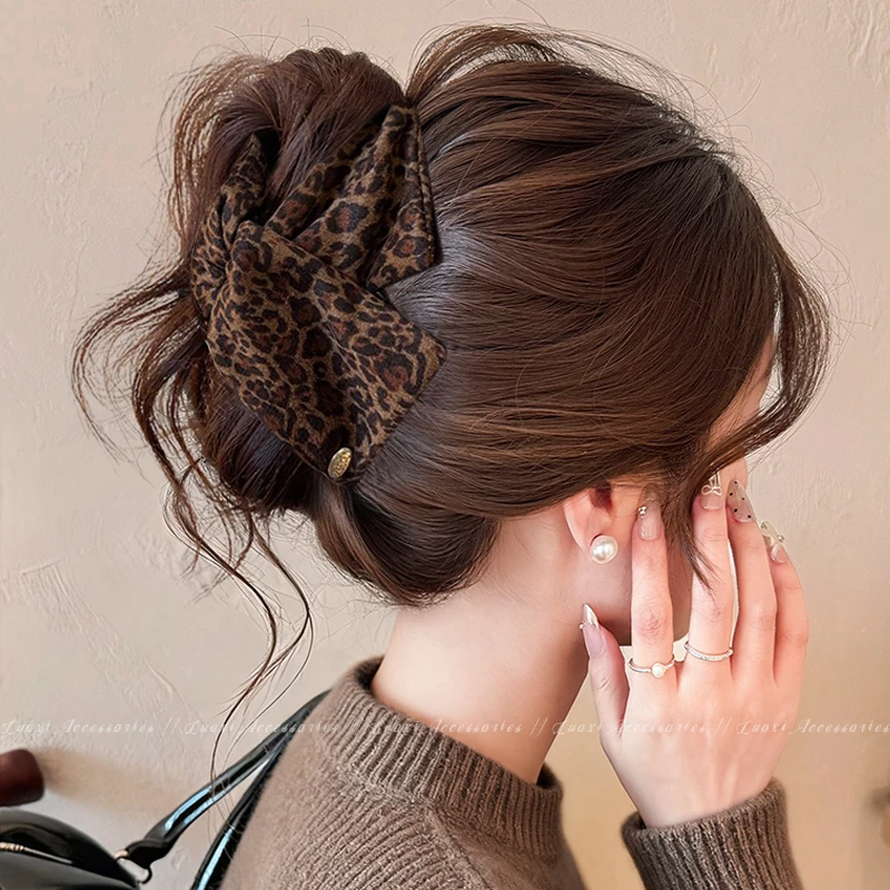复古豹纹金标三角抓夹女发量大号鲨鱼夹高级感2025新款后脑勺发夹