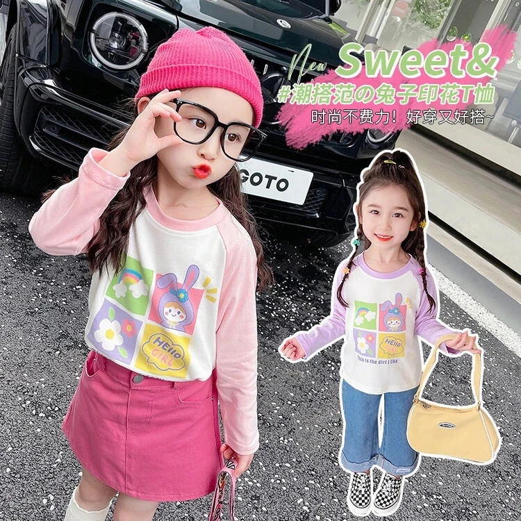 女孩长袖T恤春秋季2025新款卡通女宝韩版洋气打底衫春款上衣9540