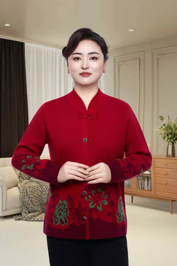 加厚100%纯羊毛民族风妈妈装秋冬毛衣洋气高贵女针织衫气质上衣