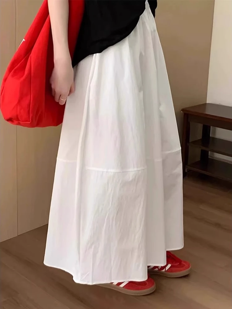 2025赫本风白色花苞半身裙女春夏韩系气质松紧高腰中长a字蓬蓬裙