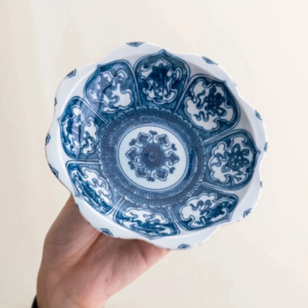 精致古青花高脚果盘中式茶点盘153