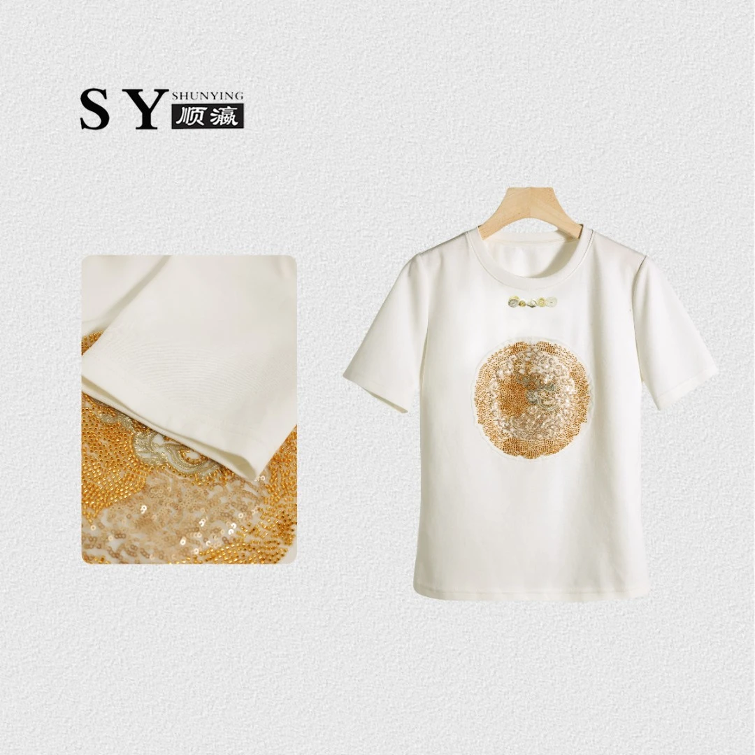 【顺瀛】2024春季新款新中式盘扣刺绣T恤衫SYF2568