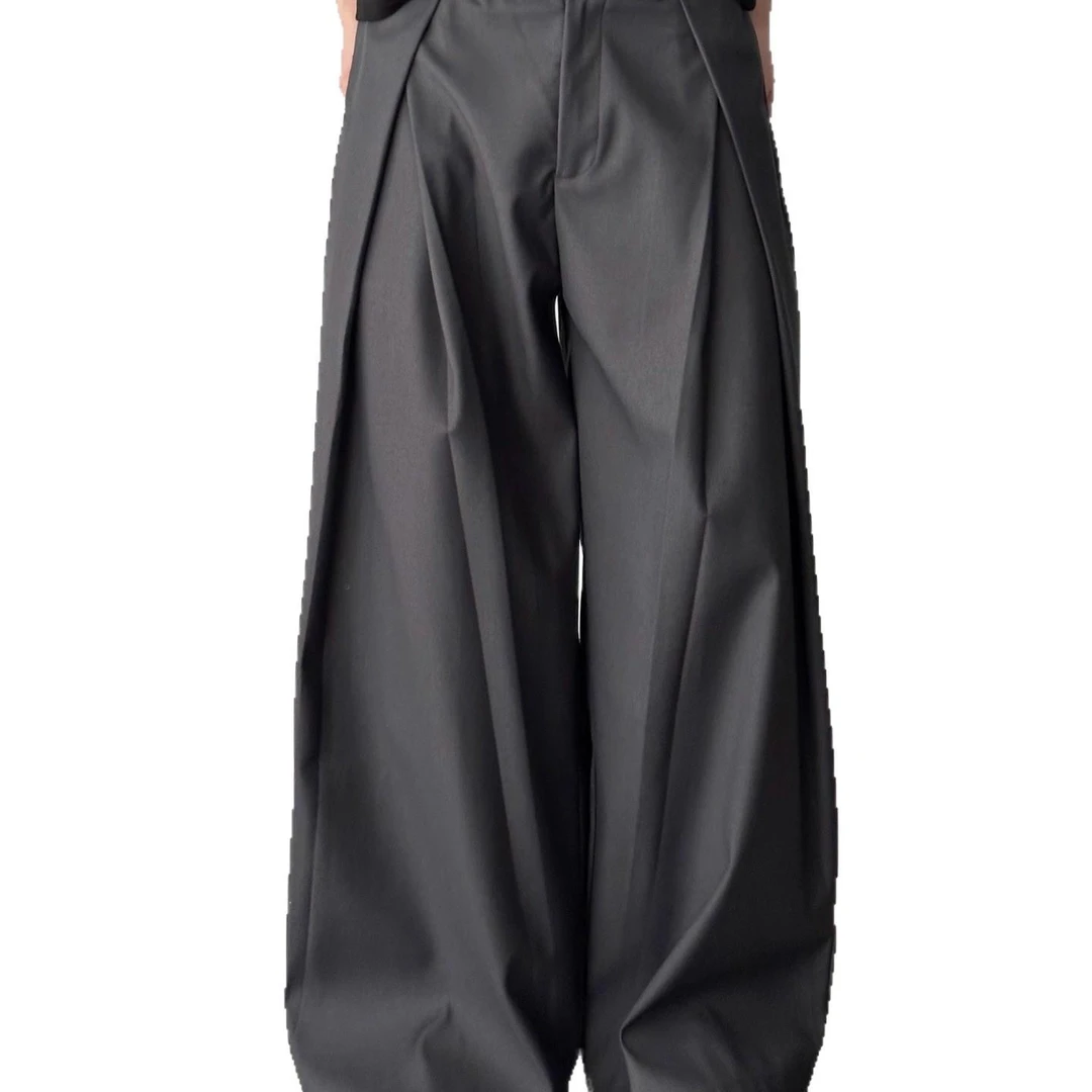 立体褶皱阔腿裤A字廓形休闲裤男夏季新款设计感宽松垂感拖地西裤