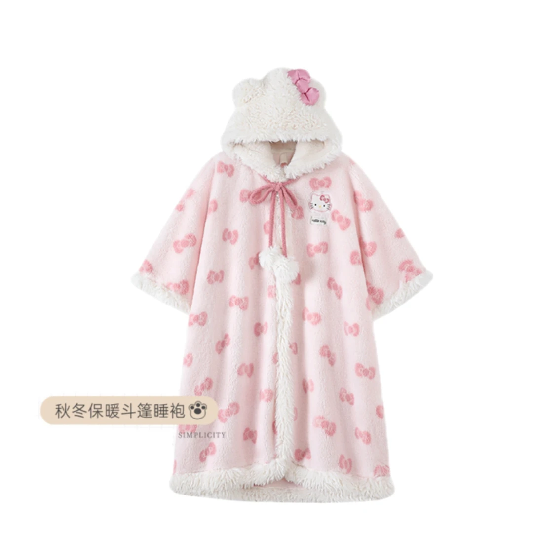 珊瑚绒睡袍女睡衣秋冬季加厚甜美卡通斗篷家居服显瘦L9216