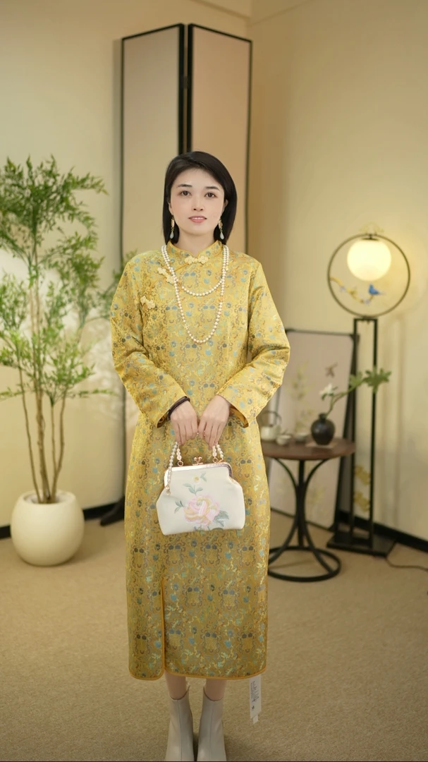 2025秋季新款《锦鲤》新中式婚宴喜事九分袖改良旗袍连衣裙HS248011