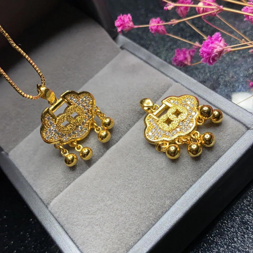 吊坠 R2006经典黄色铜钱平安锁吊坠
