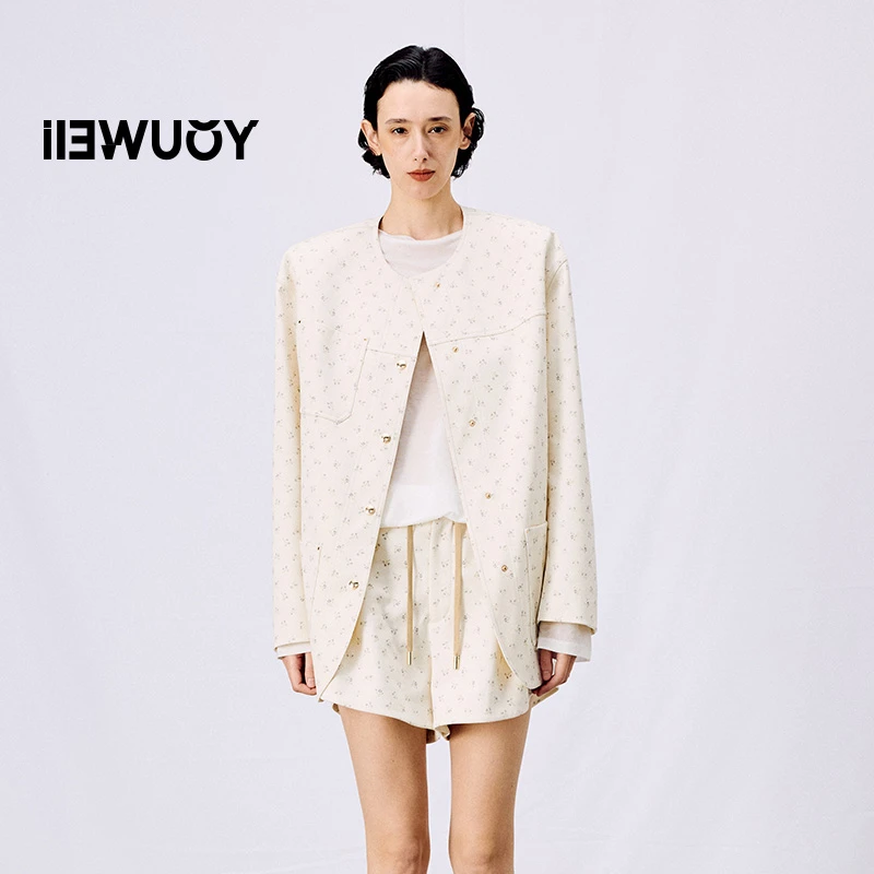 有尾YOUWEI 羊毛小碎花无领西装 Y1925102