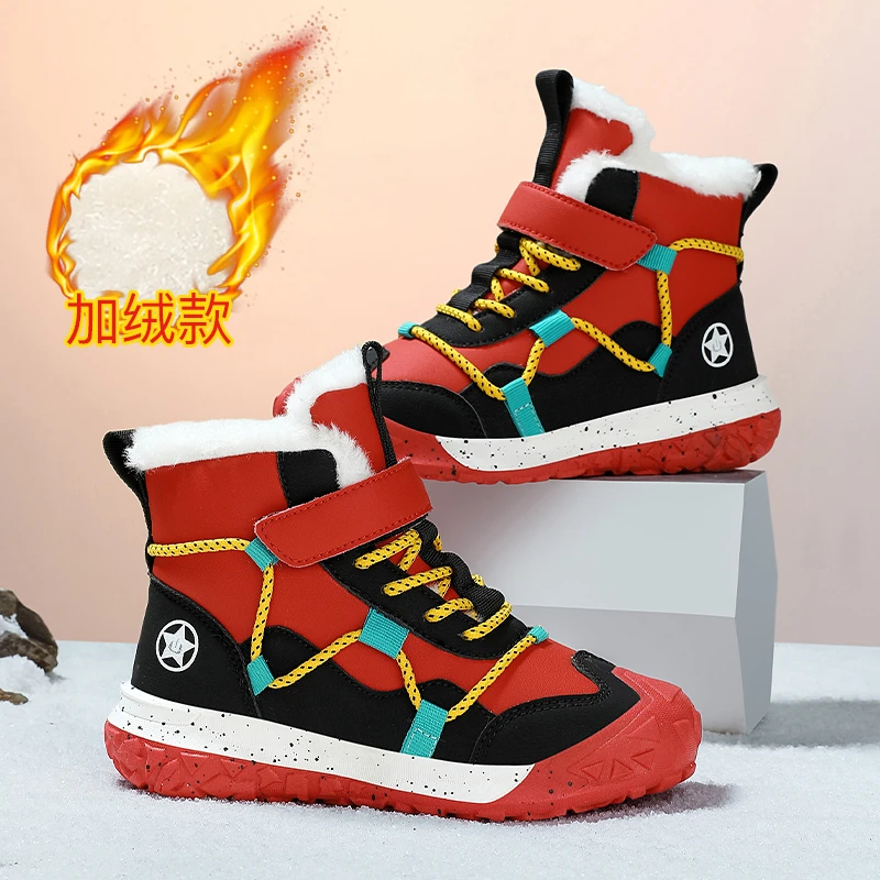 ABC NBOF男童运动鞋冬季2025新款加绒大棉保暖防水儿童中帮跑步鞋