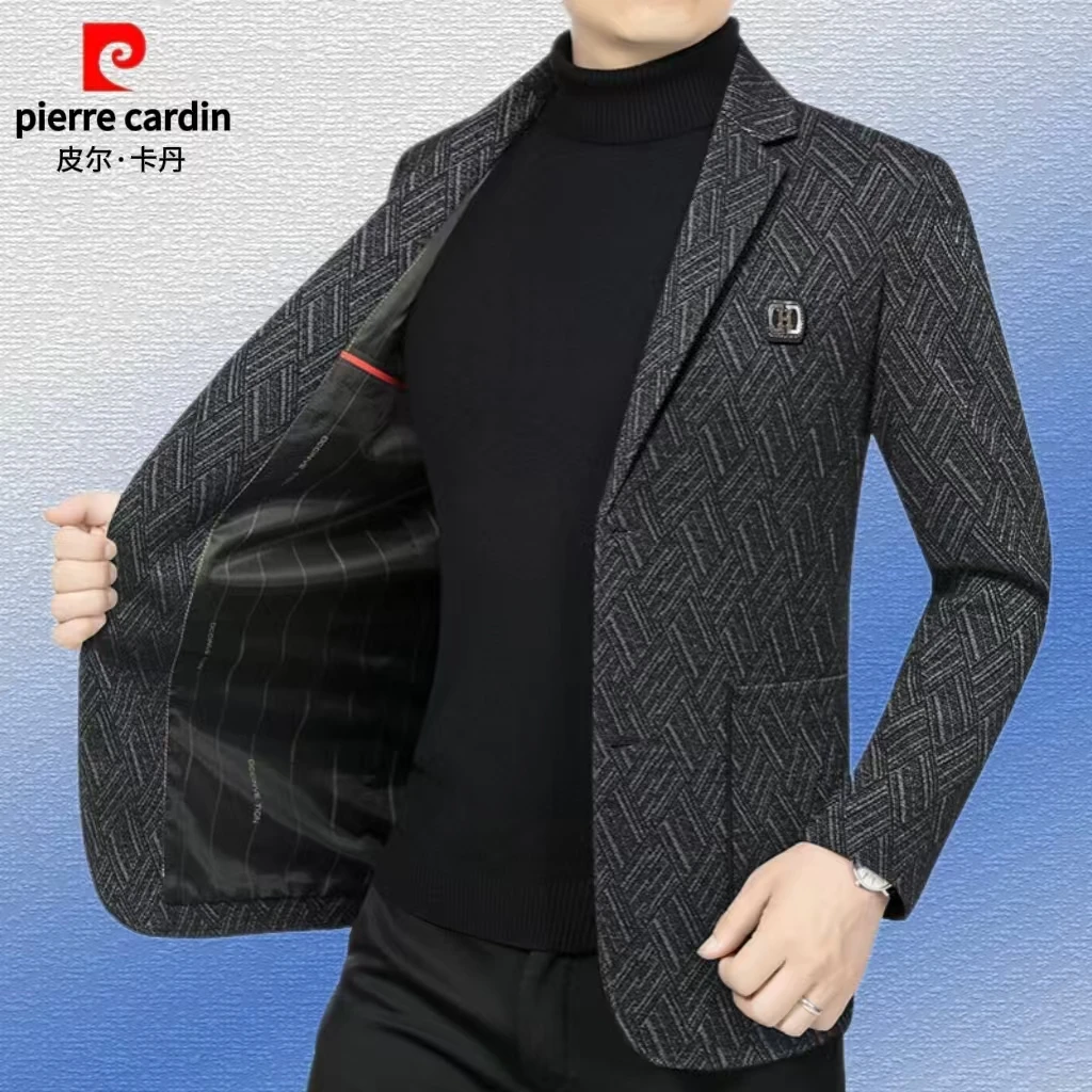 皮尔卡丹春秋爆款高档纹理休闲西装男新款男士西服帅气单西外套