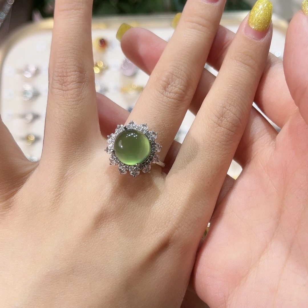 蛇纹石玉戒指银S925镶嵌