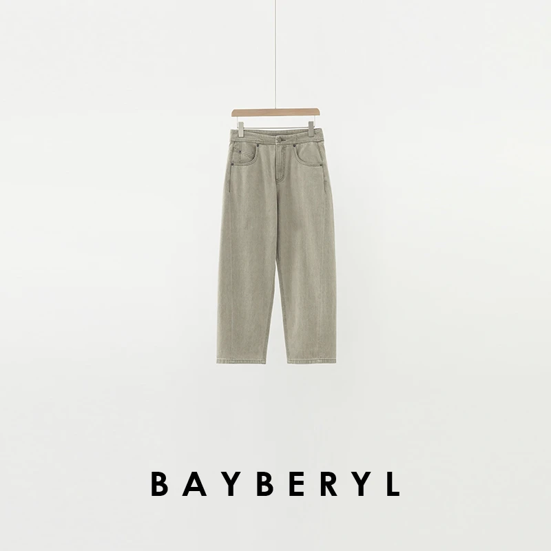 BAYBERYL老贝杂志牛仔*灰绿做旧时尚百搭春牛仔裤NZK5C1527-3/16