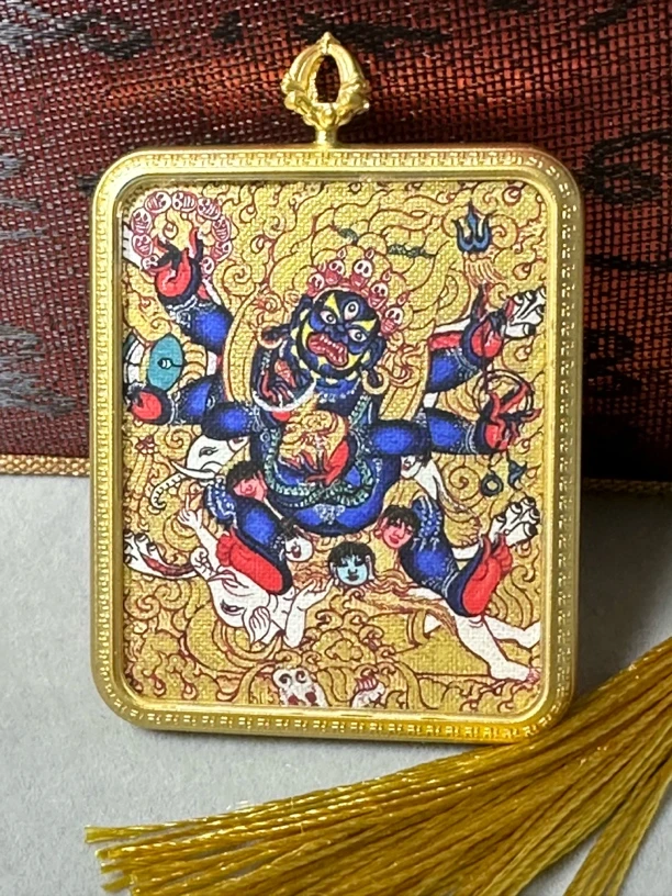 吊坠六臂大黑天唐卡手绘