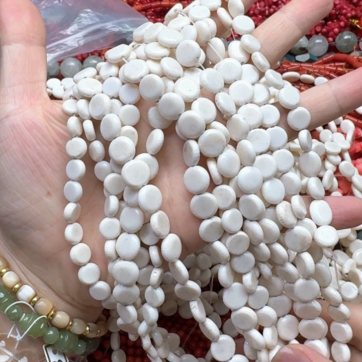 合金玛瑙/玉髓珠宝半成品一条8-10m三姑娘圆饼