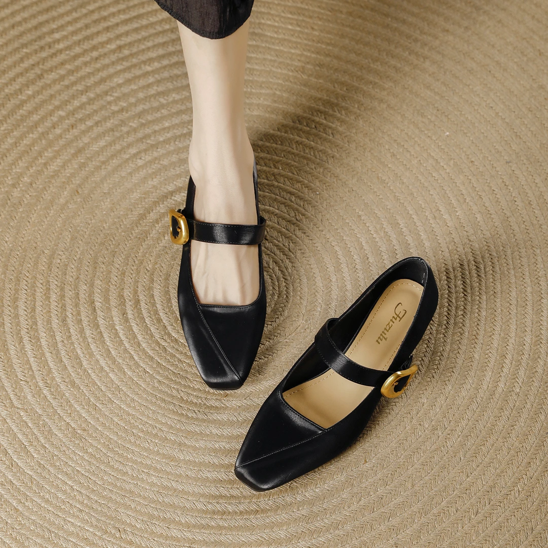 法式粗跟单鞋女2025秋季新款一字扣复古通勤舒适软底玛丽珍低跟鞋