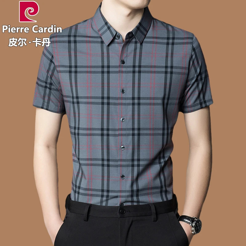 专柜正品皮尔卡丹冰丝短袖衬衫男半袖高端夏季薄商务男士衬衣免烫
