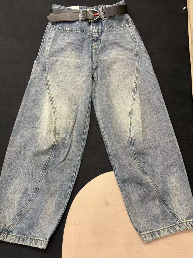 大媛家25春季新款【高腰包膝设计】弯刀裤女宽松直筒牛仔裤