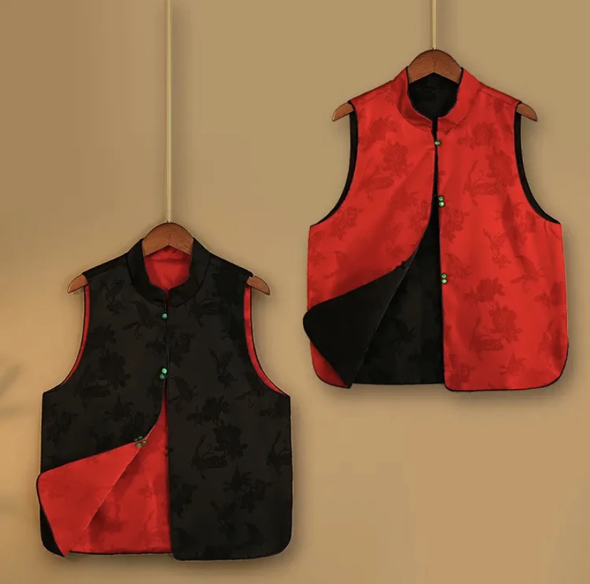 【蝶恋】新中式国风双面双穿马甲女士2024春季提花国潮立领马夹上衣