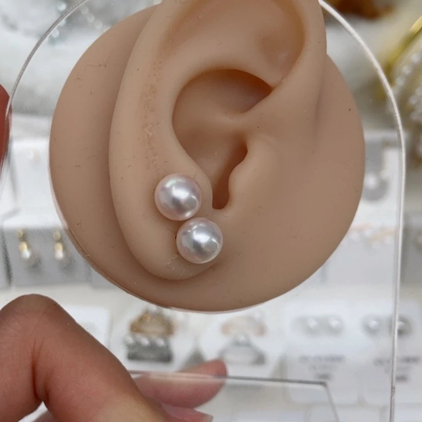 【闪购商品】海水珍珠耳钉18K金镶嵌7.5-8天女福利