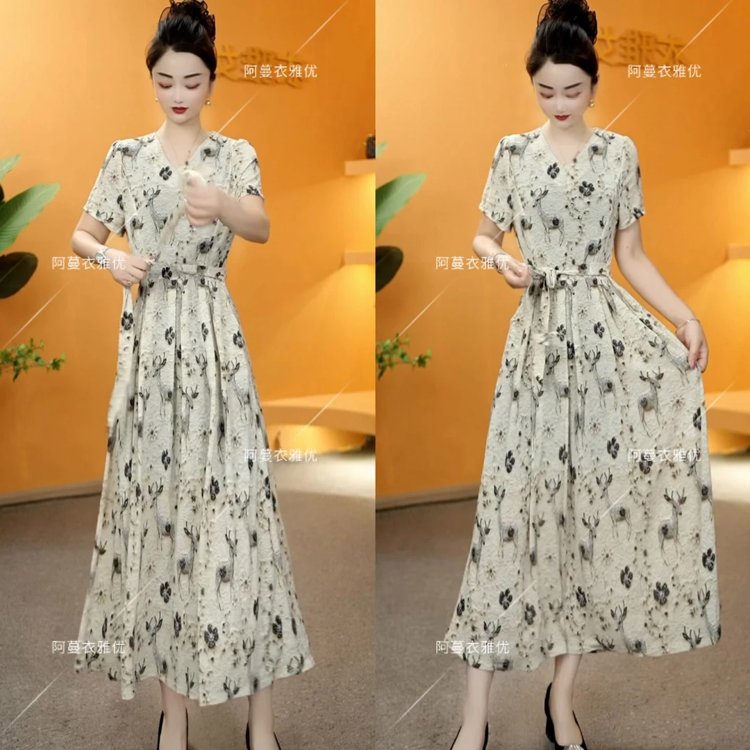 【衣雅严选】8068-1913#夏季新款修身系带高腰大摆显瘦连衣裙