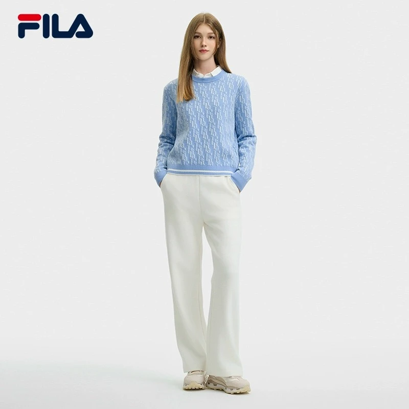 Fila/斐乐女士针织长裤冬季时尚简约休闲舒适阔腿裤F11W448605F