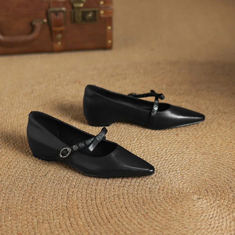 【艾思】2.5cm时尚百搭夏季粗跟尖头浅口低跟单鞋女款懒人鞋