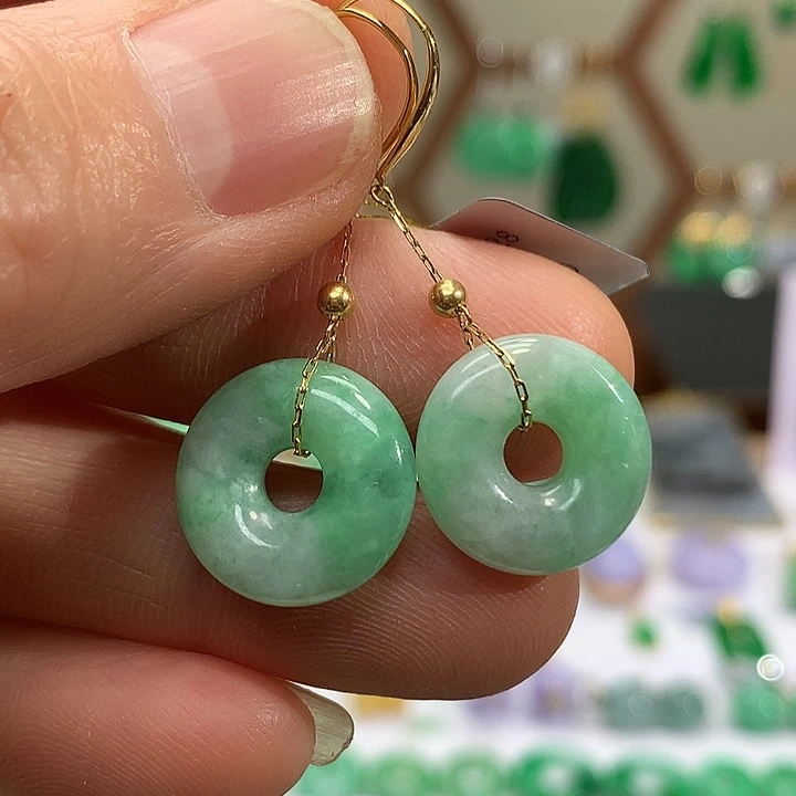 翡翠18K金镶嵌耳饰天然翡翠