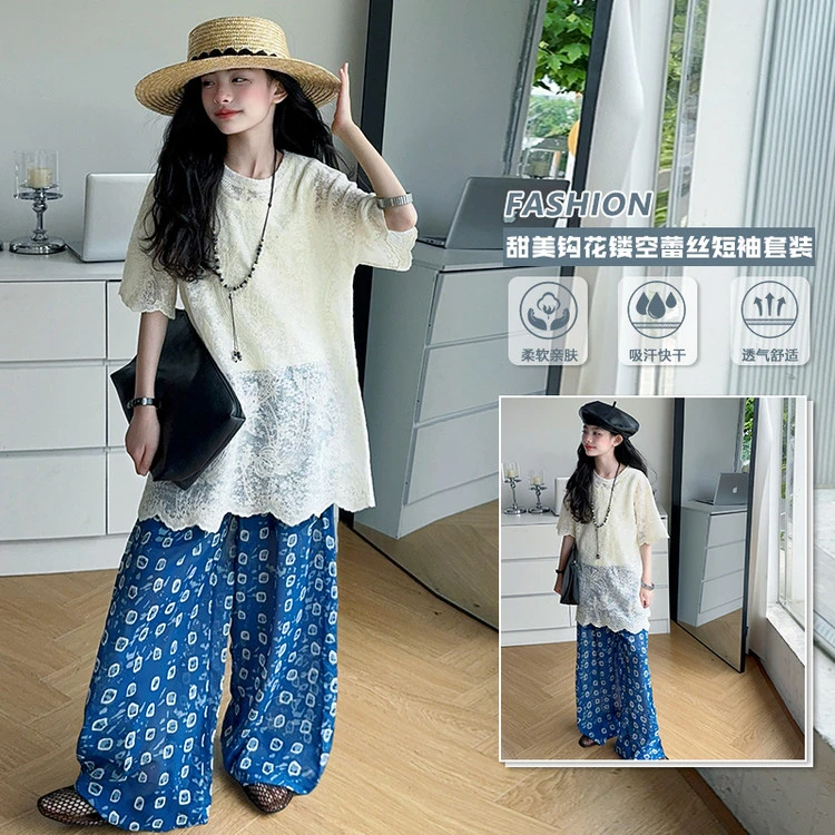 女童夏日高级感套装2025新款女孩大童韩系短袖穿搭夏季两件套
