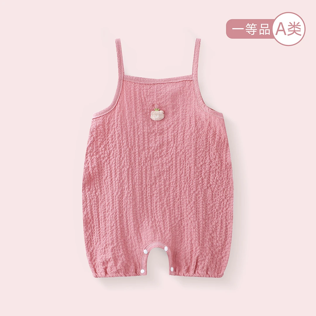 婴儿夏季连体衣宝宝纯色薄款新生儿衣服男女童背心吊带宝宝外出服