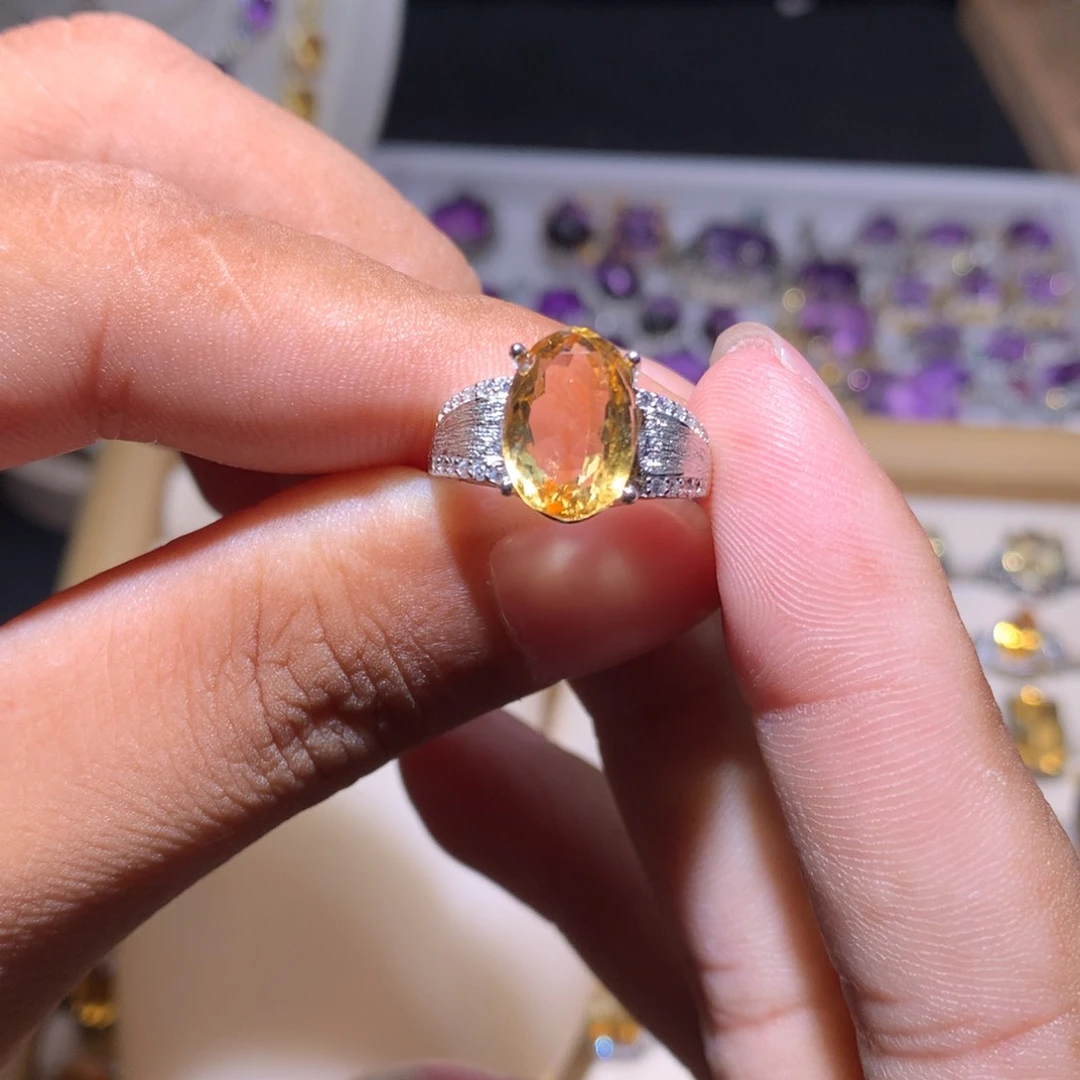 黄晶戒指银S925镶嵌柳*.戒指