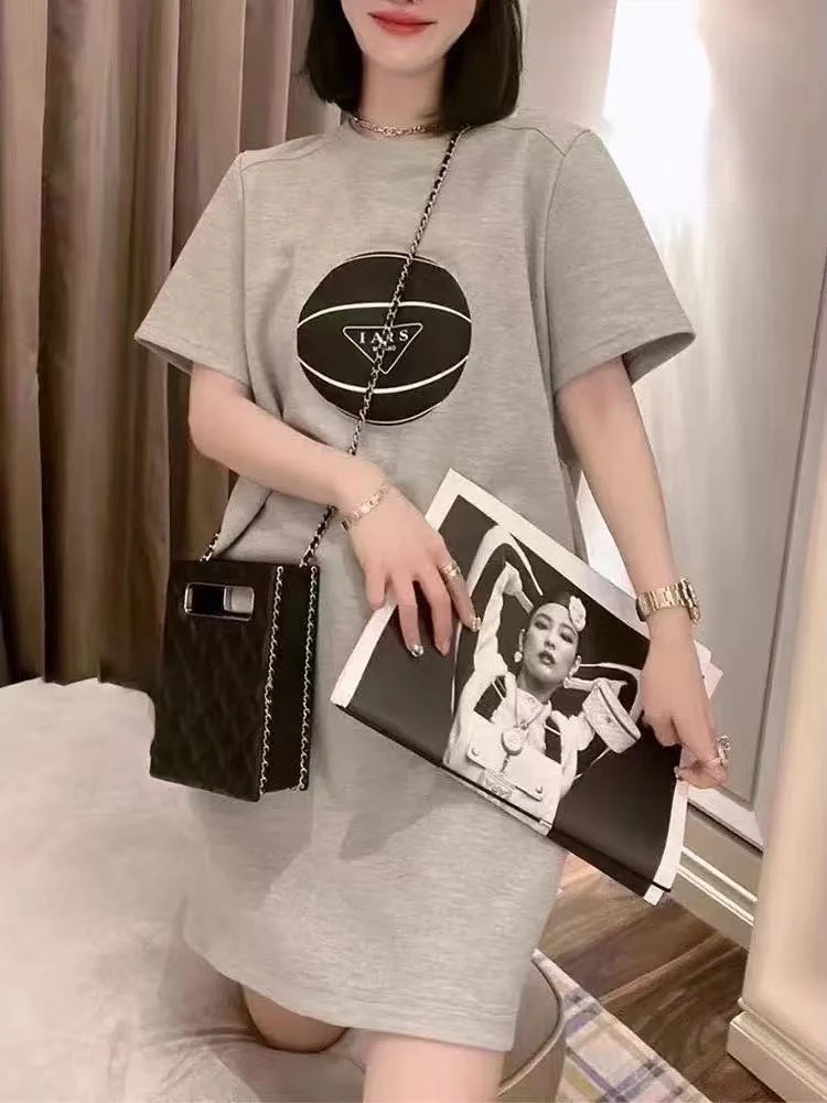 半袖短袖连衣裙夏季H型圆领A字裙中韩版街头风宽松1-020