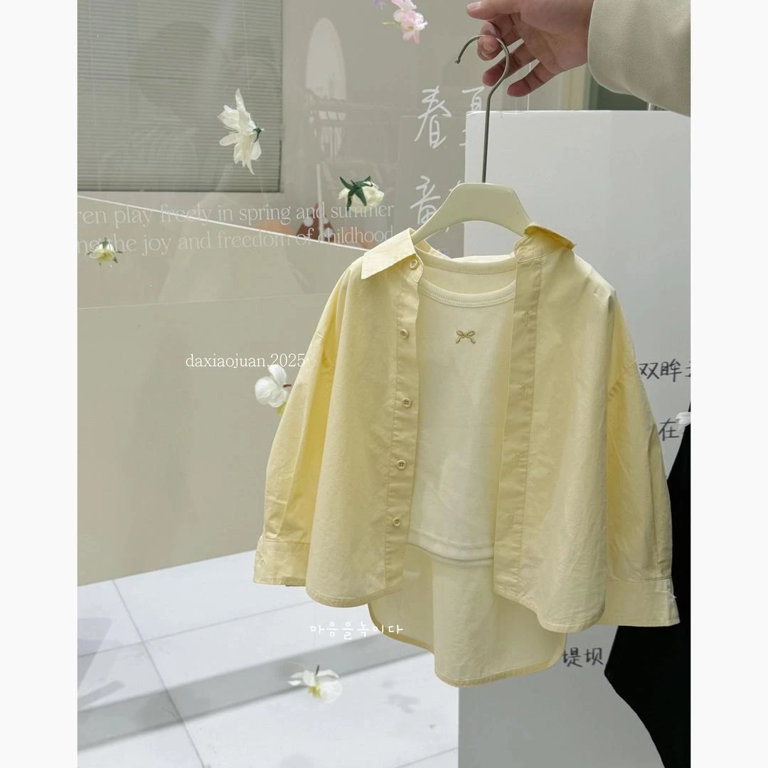 2025新款儿童春秋衬衫外套男女童宝宝洋气百搭衬衣背心休闲两件套