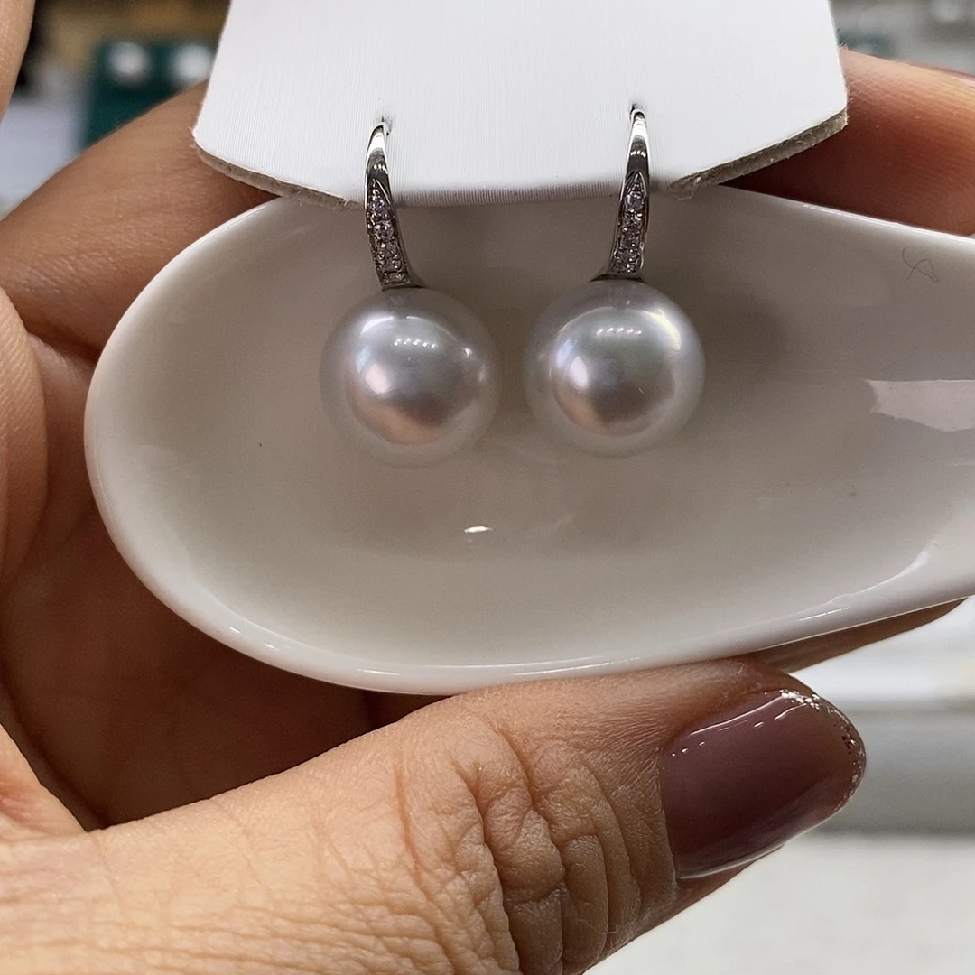 海水珍珠耳饰18K金镶嵌澳白高跟鞋11-12m m