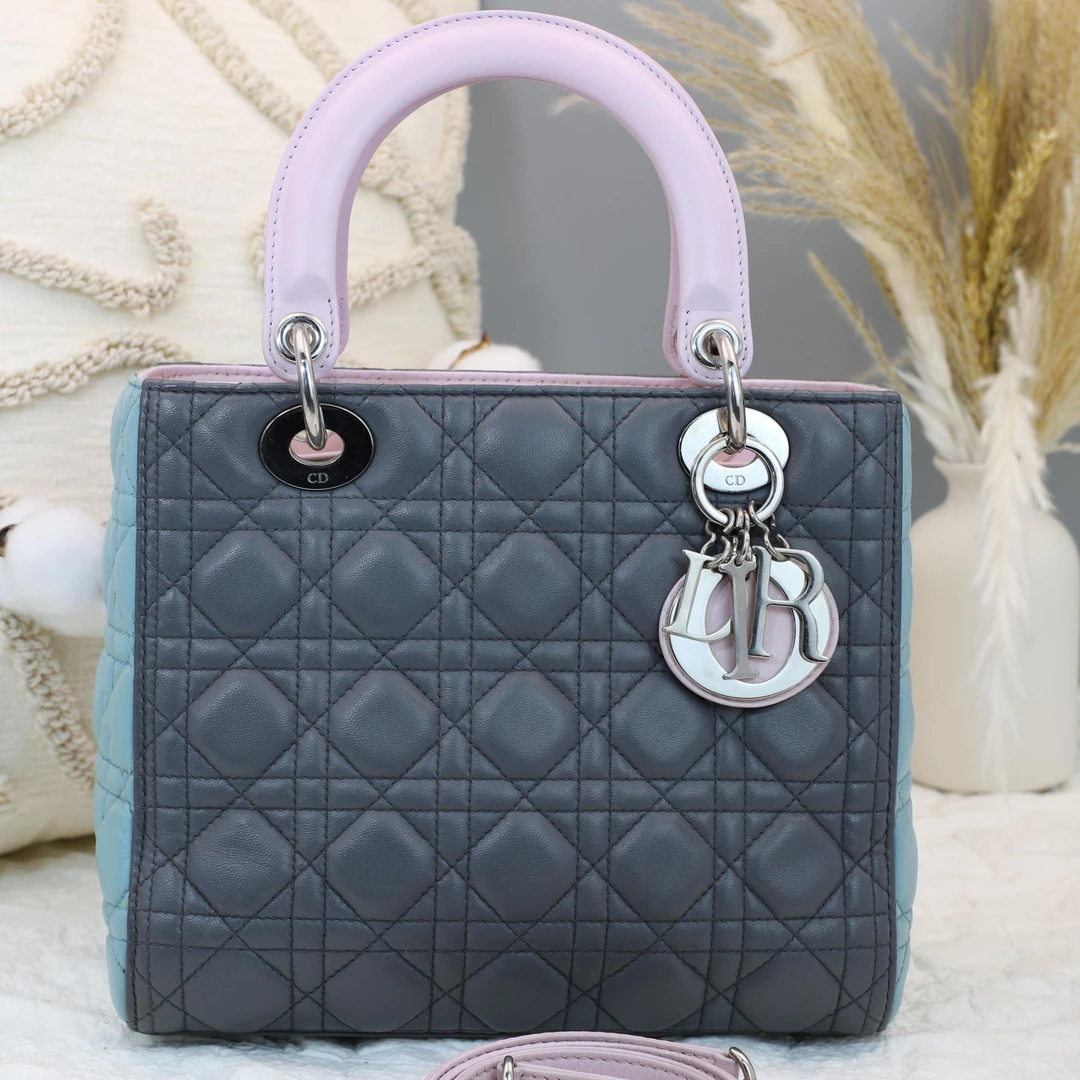 99新 DIOR/迪奥 98新 Dior 限定色 Lady 五格 戴妃 手提单肩包