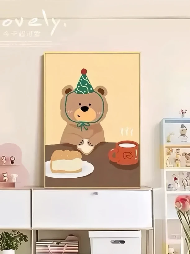 多巴胺餐厅装饰画桌面摆件卡通动物儿童房挂画趣味餐桌背景墙壁画