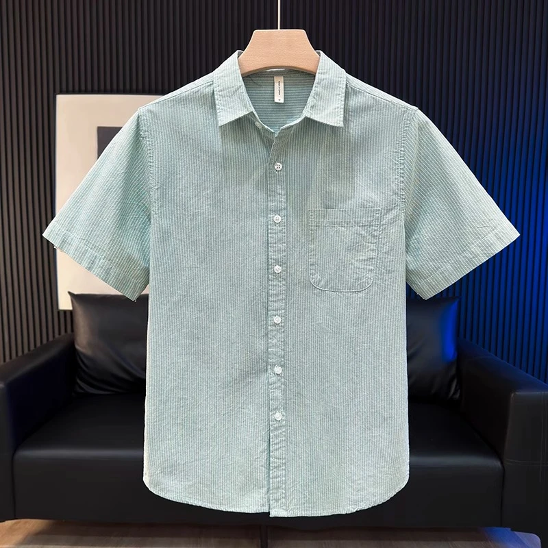 姆尔丘顿MERCUTON条纹短袖衬衫男士夏季新款衬衣百搭休闲宽松上衣