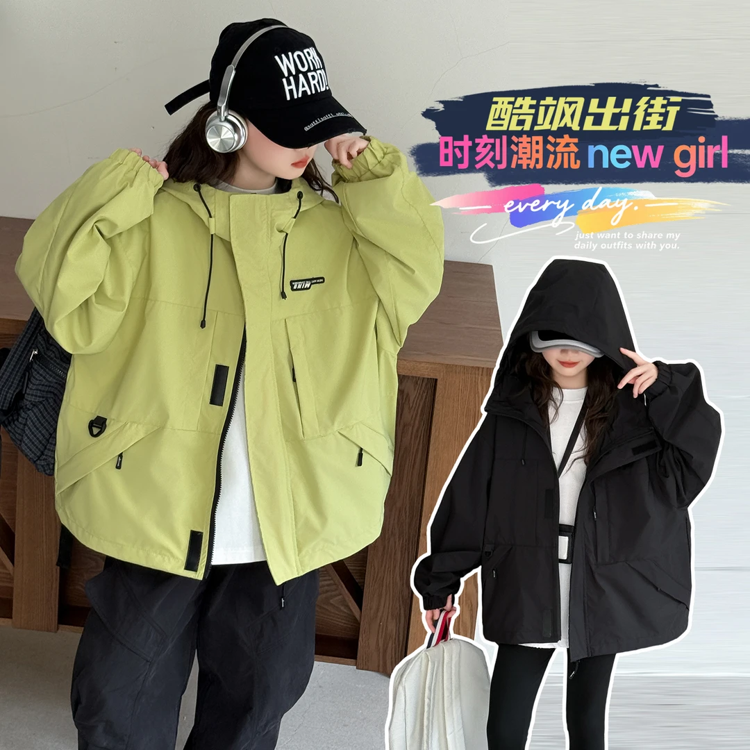 女童冲锋衣外套秋款2025新款儿童洋气韩版风衣中大童夹克女孩童装