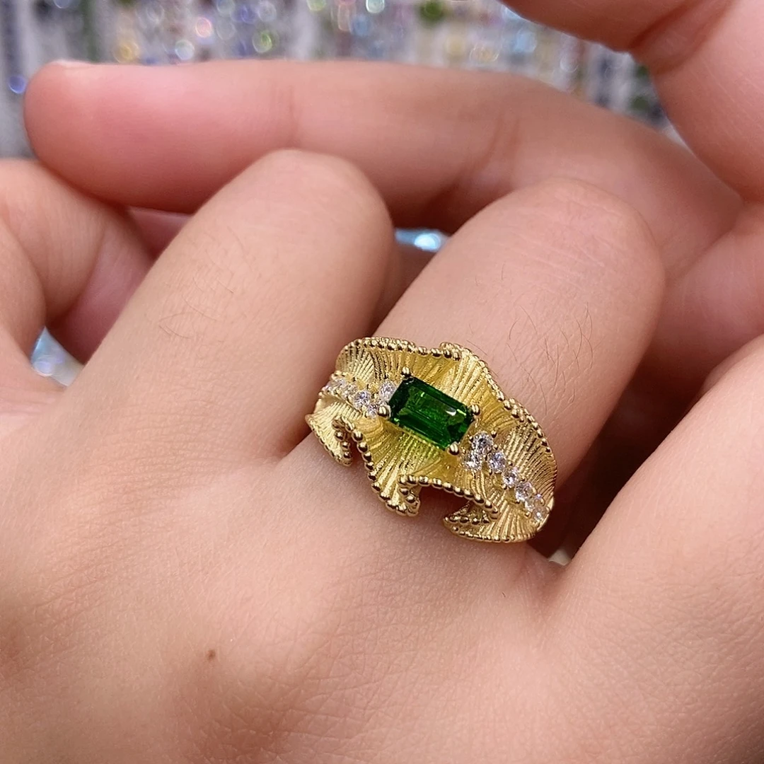 开口戒指透辉石银S925镶嵌