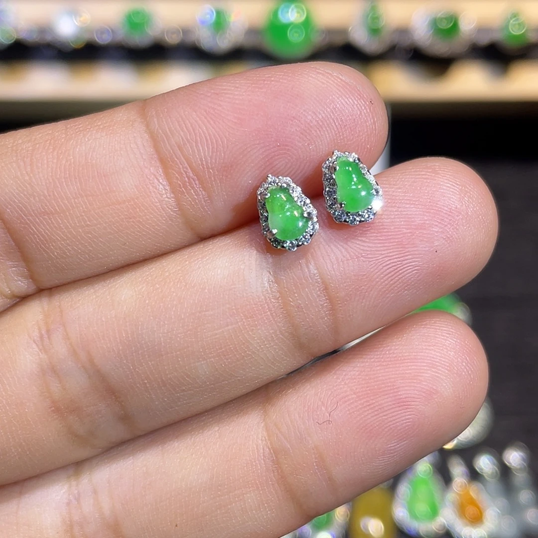 翡翠银S925镶嵌耳钉