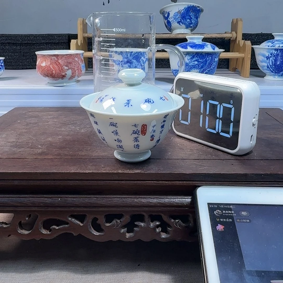 泥塑吴**3盖碗手工手绘